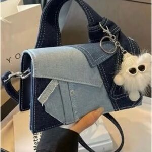 Denim Patchwork Shoulder Bag - Light & Dark Blue